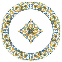 Ceramica-azzurra-Tovaglia-tonda-piazzata
